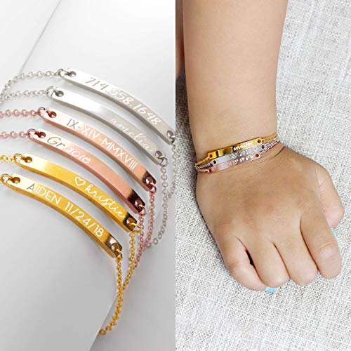 U7 Best Friend Bracelets Set Of 2 Personalized Engraved Stainless Steel Link Chain Sideways Heart Id Bar Bracelet Identification Bangle For Couple Friendship, Fit 6-8.3 Inch Wrist, With Gift Box #TOP1