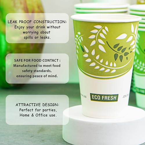 Image of PARICOTT 330ml - 200 Cups | Eco Printed Paper Cups | Disposable Use & Throw Glasses for Tea, Coffee, Juice, Water, Wine, Cocktail, Party, Events - Eco-Friendly, No Lid, Paper Cups