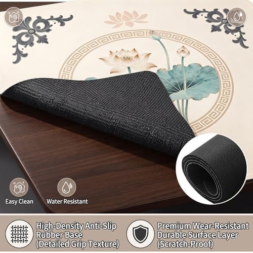 Hixingo Mahjong Mat with Rules for Table 19.7”-35.4” (Cyan Flower,19.7”x19.7”) - 4