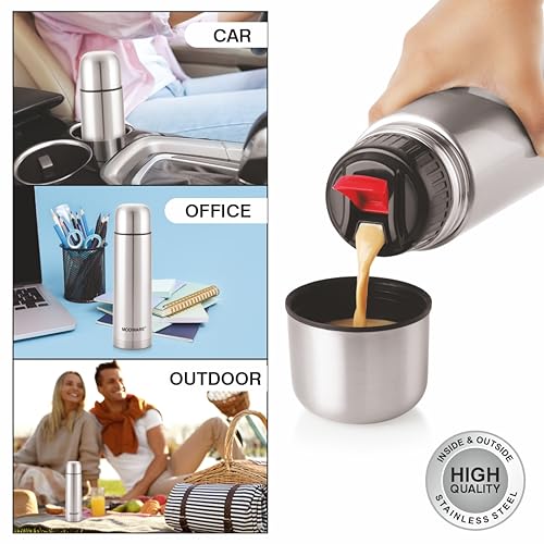 Image of MODWARE Bullet DLX Stainless Steel Double Walled Insulated Vaccum Flask Water Bottle, Rust & Leak Proof Thermos, BPA Free, Hot & Cold Beverages for Upto 24 Hours for Office, Gym, Travel - 500 ML