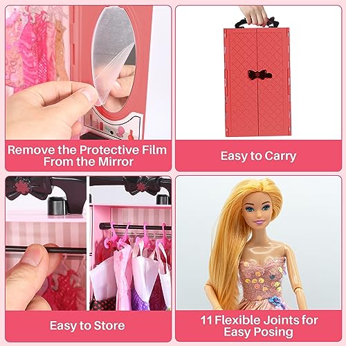 Yutoy Dolls Wardrobe Set for Clothes 11.5 Inches Girl Doll, 63 Accessories, Fashionistas Dolls, Including Doll Closet, Dress - Image 4