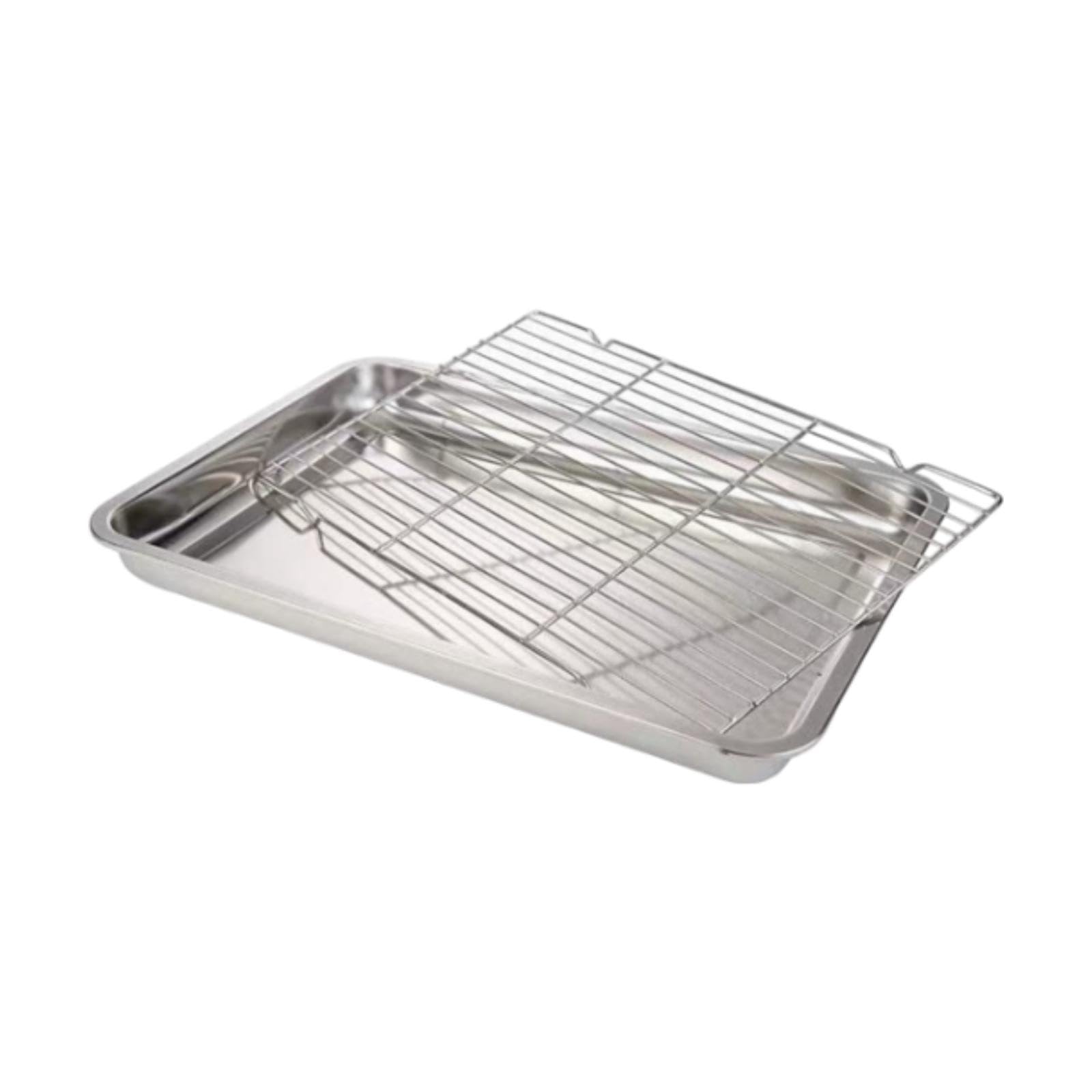 Teglia in Acciaio Inox con Griglia di Raffreddamento, Leccarda per Forno Rettangolare, Materiali Sicuri, Antiruggine e Facilissima da Pulire per Croccante, Frittura e Barbecue, 60 X 40 X 4.8 cm