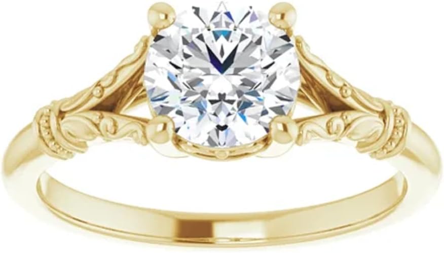 10K Solid Yellow Gold Handmade Engagement Ring 1.50 CT Round Cut Moissanite Diamond Solitaire Wedding/Bridal Ring Set for Women/Her, Awesome Ring Gift for Woman