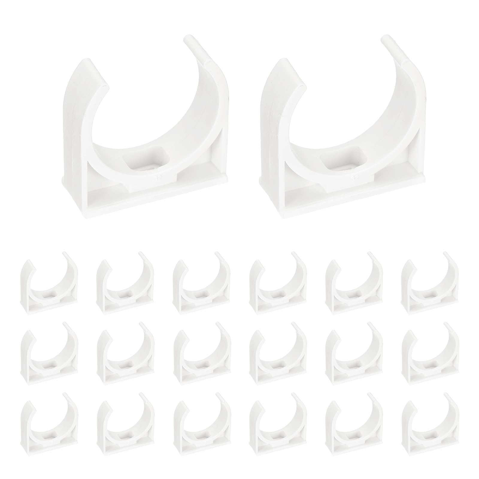 sourcing map 20pcs U-Shaped PVC Water Pipe Clamps Clips 1-1/4" (32mm) U-Shaped Buckles U-Hook Pipe Support Hangers for TV Trays Tubing Hose Hanger Support Pex Tubing, White