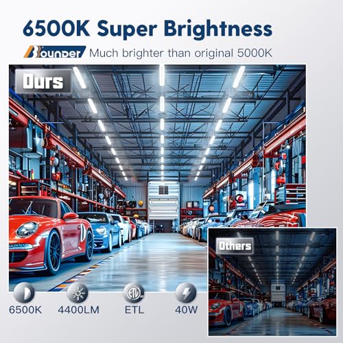 BBOUNDER 4 Pack Linkable LED Utility Shop Light, 4400 LM, Super Bright 6500K Cool Daylight, 4 FT, 48 Inch Integrated Fixture for Garage, 40W Equivalent 250W, Surface + Suspension Mount, White - Thumbnail 2