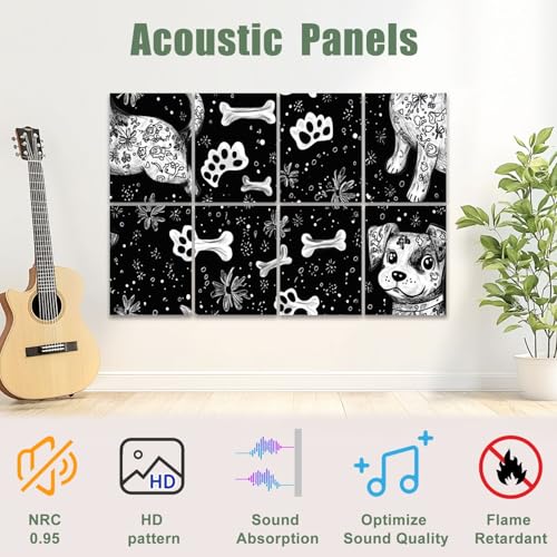 8 Pack de Paneles Acústicos Artísticos Absorbentes de Sonido con Figuras Decorativas de Perro y Otros Motivos, Paneles autoadhesivos para Estudios de Grabación y Oficina, 48"x32" miniatura 3