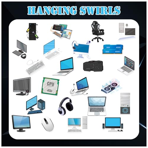 Image of 24 Pcs Computer Hanging Swirls Decorations Computer Party Decorations Ceiling Hanging Streamers for Computer Birthday Party Supplies Office Party