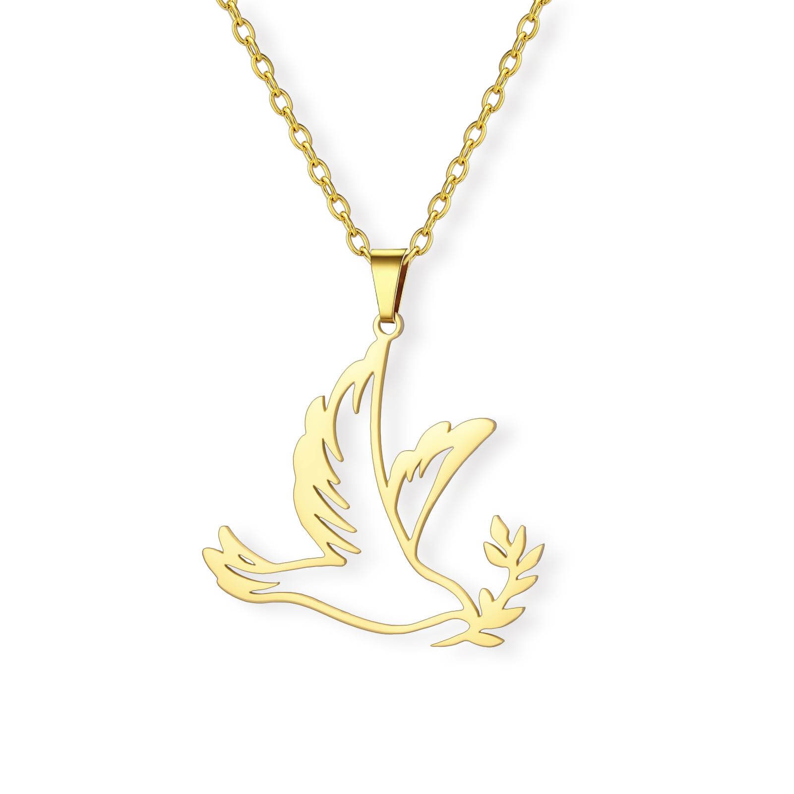 Amaxer Adjustable Dove Necklaces for Women Stainless Steel Olive Branch Peace Symbol Jewelry