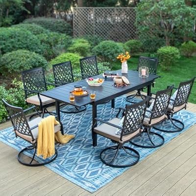 Sophia & William Patio Dining Set 9 Pieces Outdoor Metal Furniture Set, 8 x Swivel Patio Dining Chairs with 1 Expandable 6-8 Person Table for Lawn Garden Pool