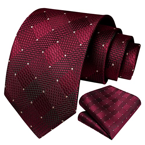 Image of HISDERN Mens Ties Plaid Tie and Pocket Square Set Classic Woven Formal Checkered Neckties & Handkerchief Wedding Party