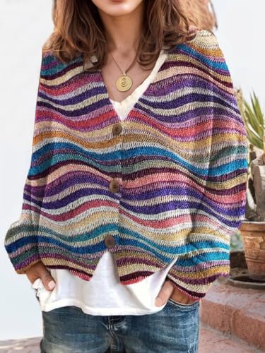 Akivide Women's Fall Cute Floral Print Button Down Cardigan Sweater Loose Casual Stretch Long Sleeve Open Front V-Neck Coat2