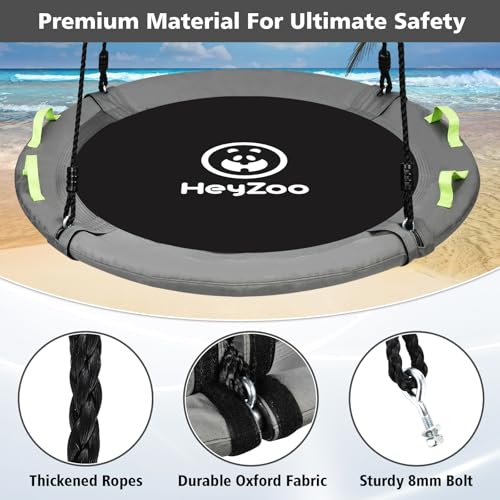 Image of HeyZoo Tree Swing, Saucer Swing 40 Inch for Kids, 900lbs Weight Capacity, with Adjustable Hanging Straps, for Backyard and Outdoor Playground, Gray