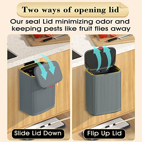 Trash Can Kitchen Hanging Trash Can, 2.1 Gallon Stainless Steel Compost Bin Countertop, Wall-Mounted Indoor Kitchen Trash Bin For Cabinet, Under Sink, Bathroom (2.1 Gallon, 8L Dark Grey) #TOP2