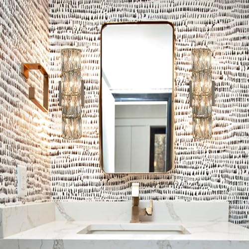 SAMTEEN Chrome Crystal Wall Sconce Modern 4-Light Crystal Sconces Wall Lighting Tube Shape Glass Wall Light Fixture for Bedroom Living Room Hallway Kitchen Bathroom Vanity Light - Image 3
