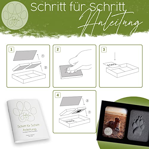 Jadiela Pfotenabdruck Set Hund oder Katze 3D Bilderrahmen in Schwarz, Abdruck Hundepfote Geschenk, Made in Germany