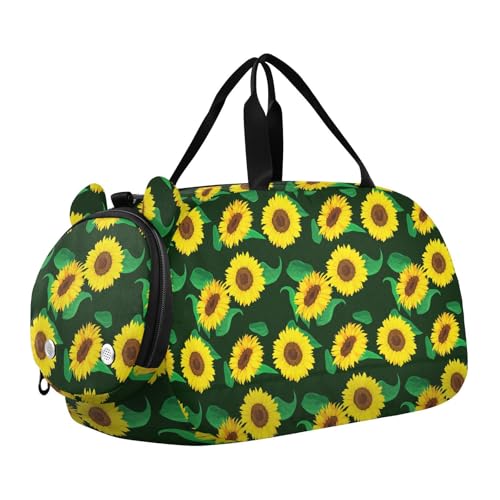 Sunflower Green Leaf Kids Travel Duffel Bag for Boys Girls Overnight Weekend Tote Bag with Shoes Compartment for Gym Sports Dance