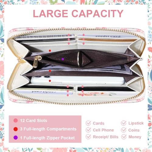 Sunwel Fashion Floral Clutch Wallet for Women Vintage Patchwork Ditsy Flowers Zipper Around Credit Card Wallet (PINK)2