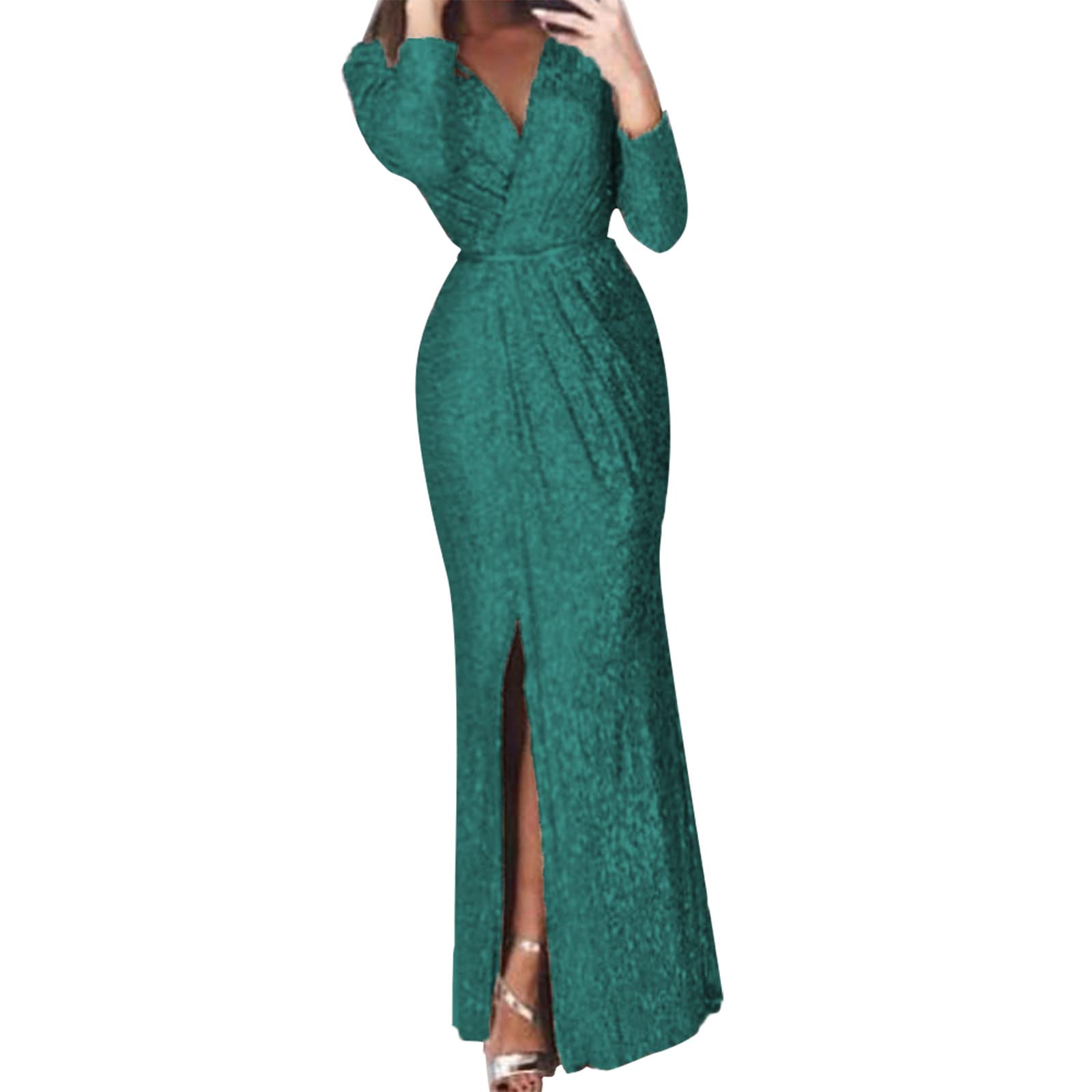 Vestidos de noche largos para mujer, boda, invitado de boda, elegante, vestido de noche, vestido de fiesta, de encaje, gasa, cuello en V, línea A, vestido de baile, elegante, A25