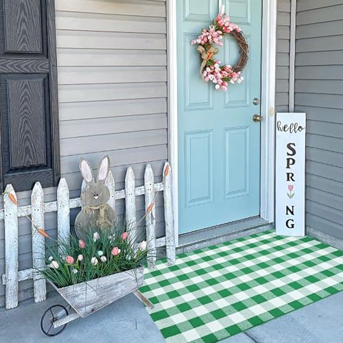 Tapete Decorativo Exterior Cuadrillé Verde y Blanco miniatura 1