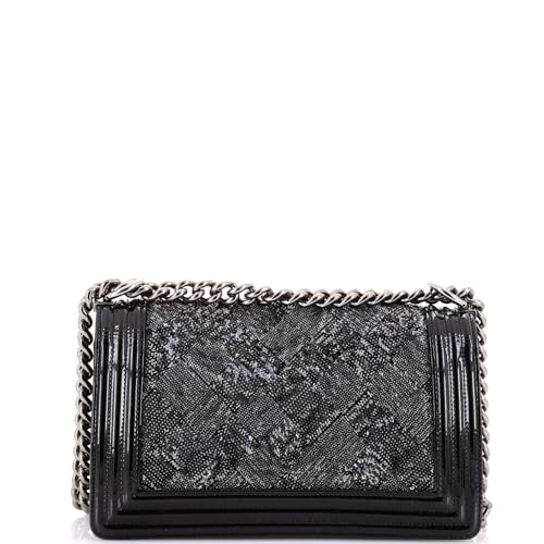 Pre-Loved Boy Flap Bag Sequin with Patent Old Medium, Black4