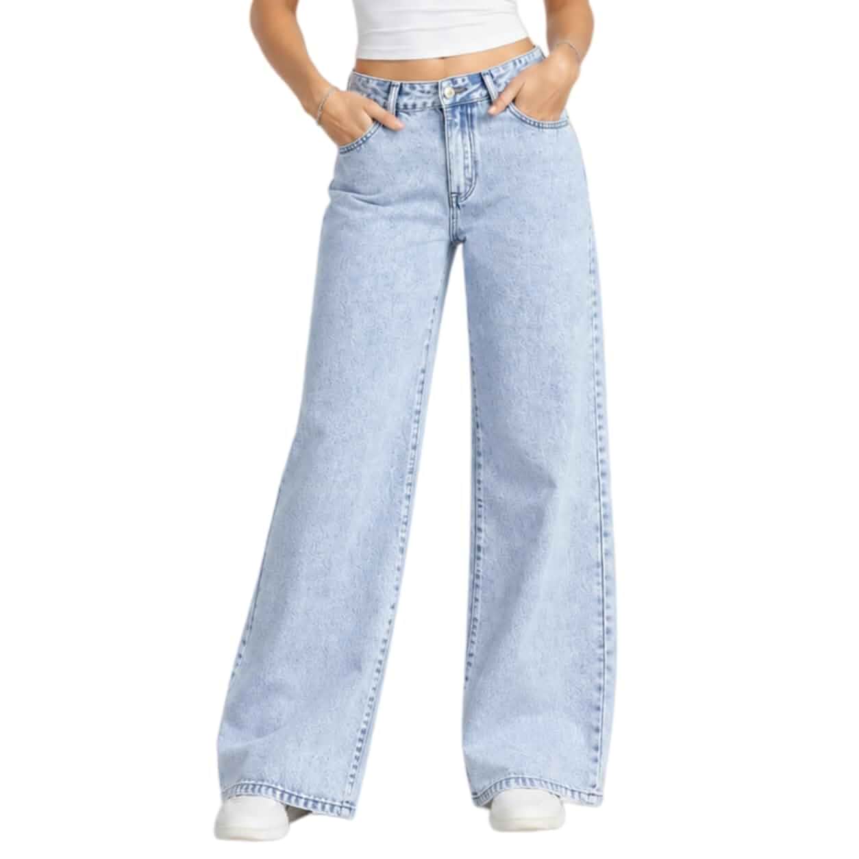 TimeGofate Women High Rise Non Stretch Wide Leg Jeans Dark & Light Wash Loose Full Length Denim Pants