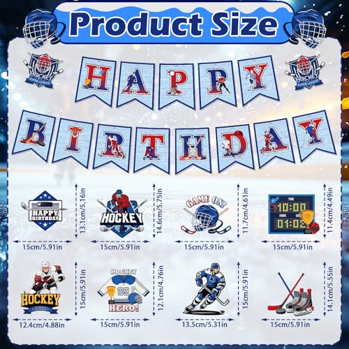 TAKEALOOK Hockey Birthday Party Decorations - 14Pcs Ice Hockey Themed Banner Hanging Swirls & Honeycomb Centerpieces for Kids Boys Sport Day Celebrations Supplies by TAKEALOOKO - Used condition - Image 4
