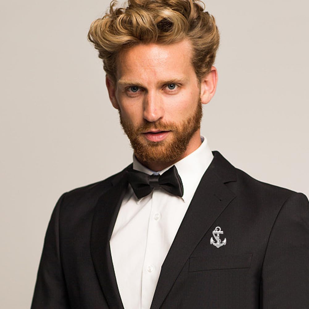 WEBEEDY 4 piezas Broche Ancla Oro Plata para Hombres Mujeres Pines de Solapa de Marina Metal