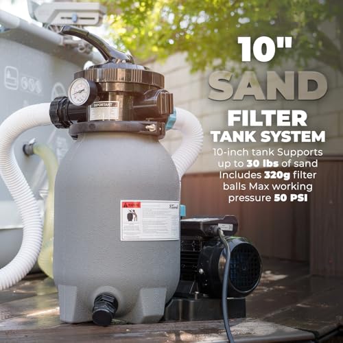 Image of XtremepowerUS 10 inch Sand Filter Pump System for Above Ground Swimming Pool Multi-Port Valve Swimming Pool Filter With Filter Ball Included, Enhanced Circulation and Filtration