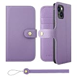 HANATORA for iPhone 13 ケース 手帳型 本革 スマホケース スマホ スタンド ストラップ 付き シュリンクカーフレザー ベルトあり マグネットなし パープル H0XB-13-Purple ギフト 誕生日 女性 男性 彼女 お母さん お父さん 人気商品 30代 40代 50代 60代 70代