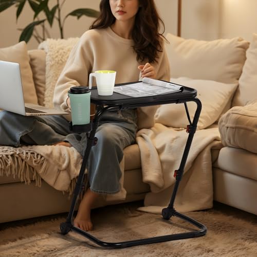 39F FURNITURE DREAM Foldable Writing Desk with Adjustable Height and Tilt Angle, Compact Laptop Table, Portable Secretary Desk for Small Home Office or Living Room, Black, 53x37.5x71.5cm