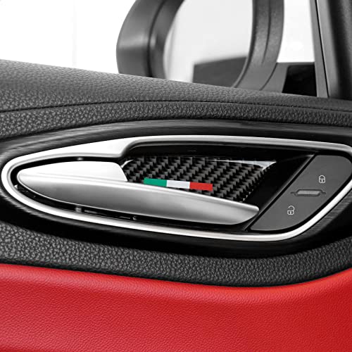 Image of 4PCS Car Inner Door Bowl Cover Trim Carbon Fiber Sticker Decal fits for Alfa Romeo Giulia Stelvio Tonale 2016 2017 2018 2019 2020 2021 2022 2023 2024 2025 2026 Interior Accessories