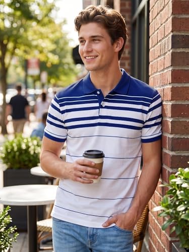 Image of XENOVAURBAN Polo t Shirt for Man | Striped Pattern Mens Cotton Polo Neck T-Shirt with Collar | Regular fit | Breathable and Soft - Polo-Striped-P