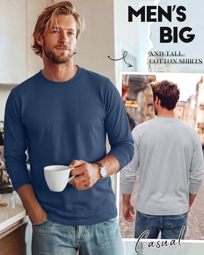 Image of August Alley 4 Pack Men's Big and Tall Cotton Shirts L-7XL, Long Sleeve Oversized Tops Loose Casual Large T-Shirts Basic Tee