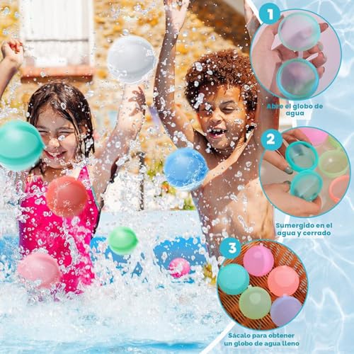 Miniatura 6 de Globos De Agua Reutilizables, 36 Piezas Silicona Globos Agua De Llenado Rápido, Bolas De Agua Llenado Rápido Para Niños Y Adultos Para Exteriores, Piscina, Playa Y Fiestas Acuáticas B