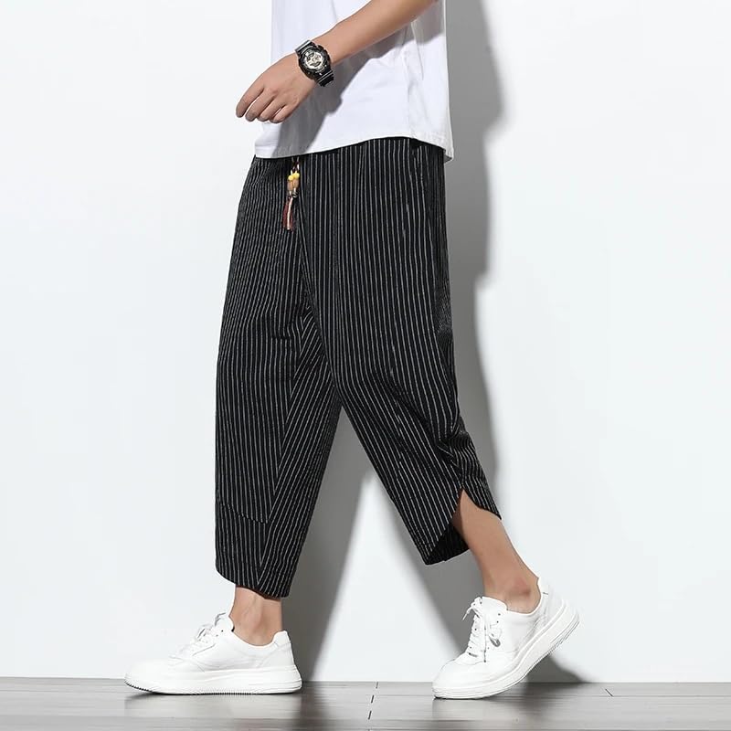 Man Summer Casual Men's Pants Striped Baggy Pants Cotton Linen Wide Leg Harem Trousers for Men3