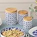 Madison 3pc Canister Set - Premium Porcelain with Bamboo Lids, Blue and White Patterns - Large 96 oz, Medium 80 oz, Small 30 oz - Perfect for Pantry Storage and Organization