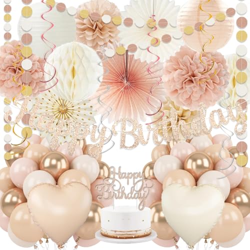 Champagne-Gold Beige Fall Boho Birthday Party Decorations 62pcs Happy Birthday Banner