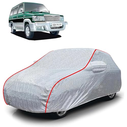 Image of Sulfar 100% Waterproof Car Body Cover Compatible with Mirror for Toyota Qualis (Triple Stitched, Full Bottom Elastic, Magic Silver with Red Piping)