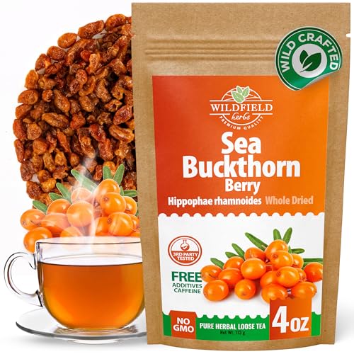 Image of 4 oz. Sea Buckthorn Berry Herbal Tea (Hippophae rhamnoides) - 113g Dried Sea Buckthorn Berries Te de Espino Amarillo