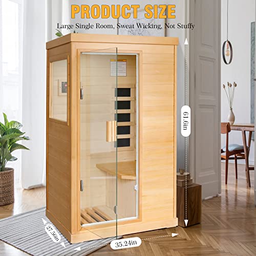 Far Infrared Sauna Home Sauna Spa Room Low-EMF Canadian Hemlock Wood 800W Indoor Saunas with Control Panel and Tempered Glass Door, Room:35.2 * 27.6 * 61.6Inch - Image 4