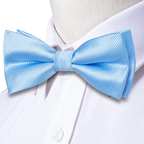 Image of Hi-Tie Sky Blue Bow Ties for Men Pocket Square and Lapel Pin Sets Cufflinks Mens Bowtie Sets for Wedding Formal Party