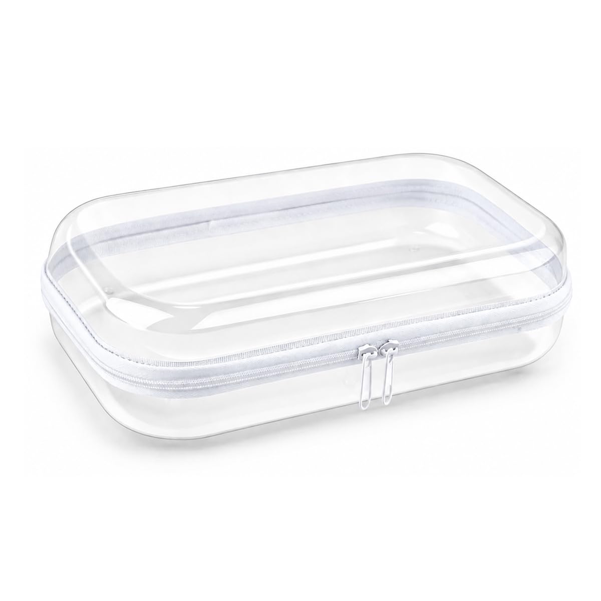 maycreate® clear hard shell organizer case pet transparent white case | full transparent visible, smooth double zipper, slim flat space saving design for daily organization