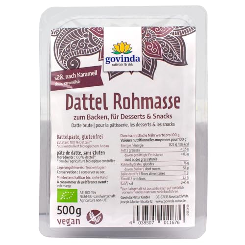 Govinda Bio Dattel-Rohmasse SparPack 6x500g | 100% Barhi-Datteln | Natürliche Süße ohne Zusätze | Karamellartiges Aroma | Perfekt für Smoothies, Desserts & Backen | Vegan & Naturbelassen