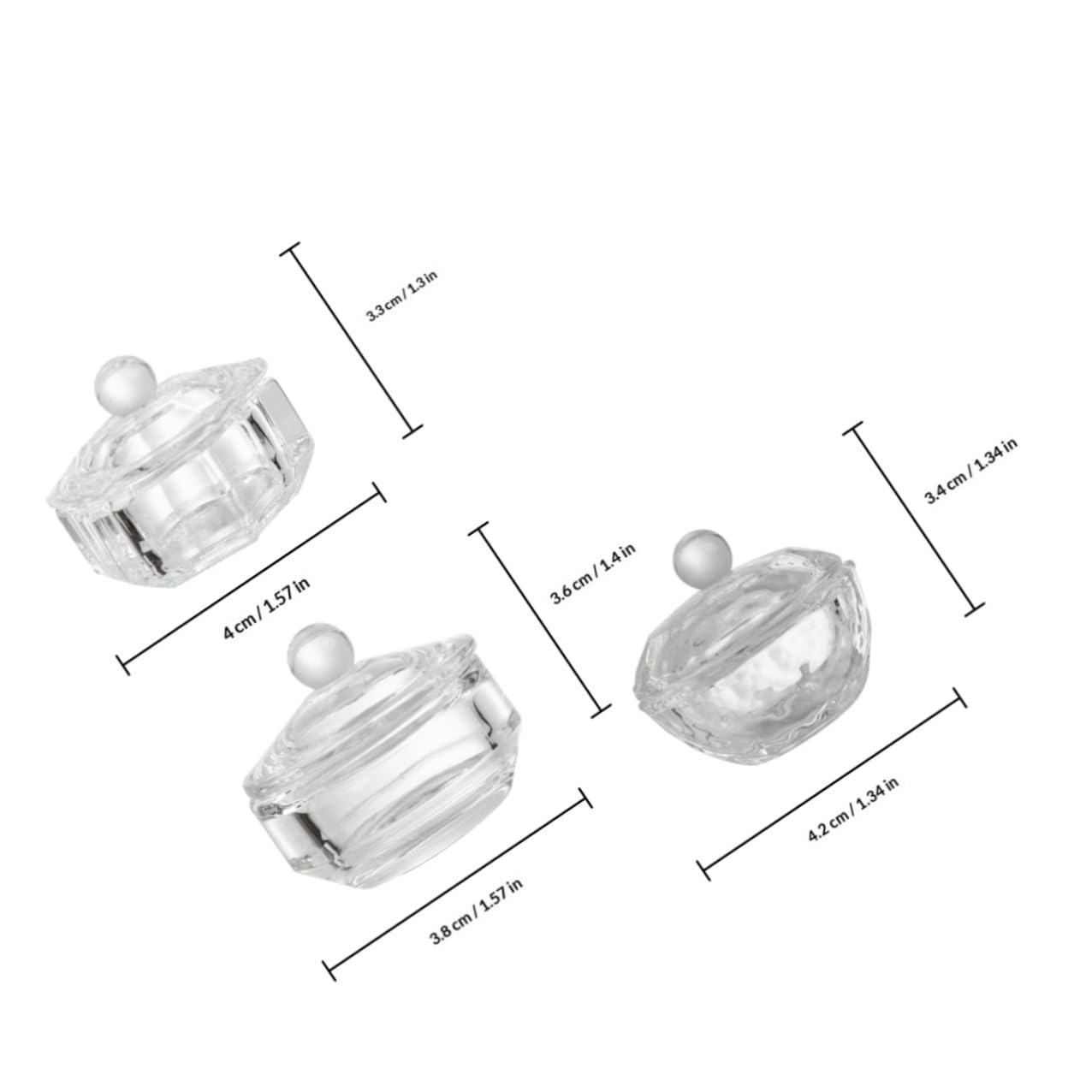 MAGICLULU 3pcs Crystal Nail Art Liquid Cups with Lid, Mini Glass Powder Containers for Manicure, Acrylic Nail Tools for Home DIY and Professional Use