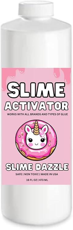 SlimeDazzle Slime Activator Solution 16 OZ Ready to Use Easy to Use Works Fast with All Glue Types Safe Non Toxic Makes Smooth, Stretchy Slime Slime Making Supply - Made in USA