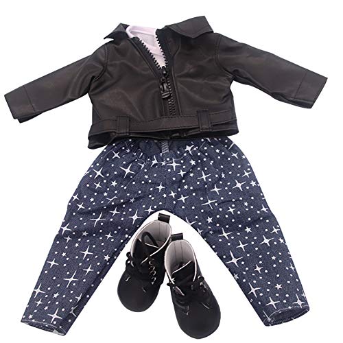 DSstyles Girl Doll Clothes,18 Inch Girl Dolls Winter Leather Clothing Doll Accessories Black with Shoes + 7 Yuan