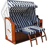 XINRO® Strandkorb XXL 132cm cm breit blau-Weiss 2,5-Sitzer Volllieger Polyrattan Weiss