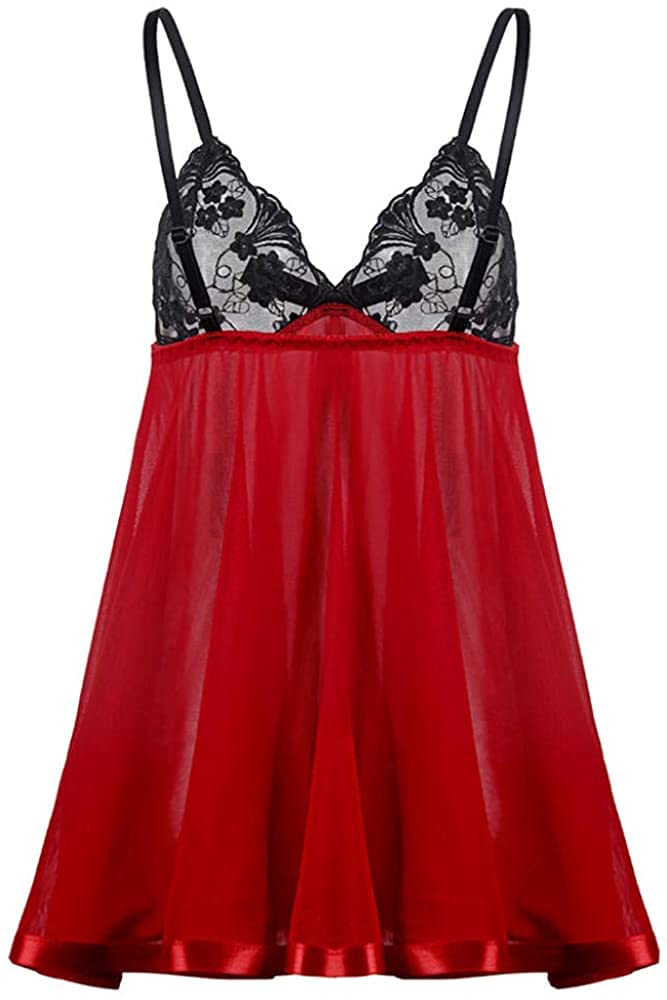 Koronkowa bielizna damska Babydoll Seksowna koszula nocna Bielizna Seksowne kobiety (kolor: czerwony, rozmiar: 2X-duży) (czerwony 3X) (czerwony L)