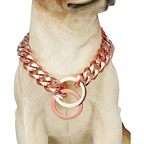 GZMZC Dog Chain Collar High Rose Gold Polished 15MM Stainless Steel Cuban Link Strong Heavy Duty Chew Proof Walking Chain Leash Collar for Small Medium Big Dogs(15MM, RG, 24") Cover