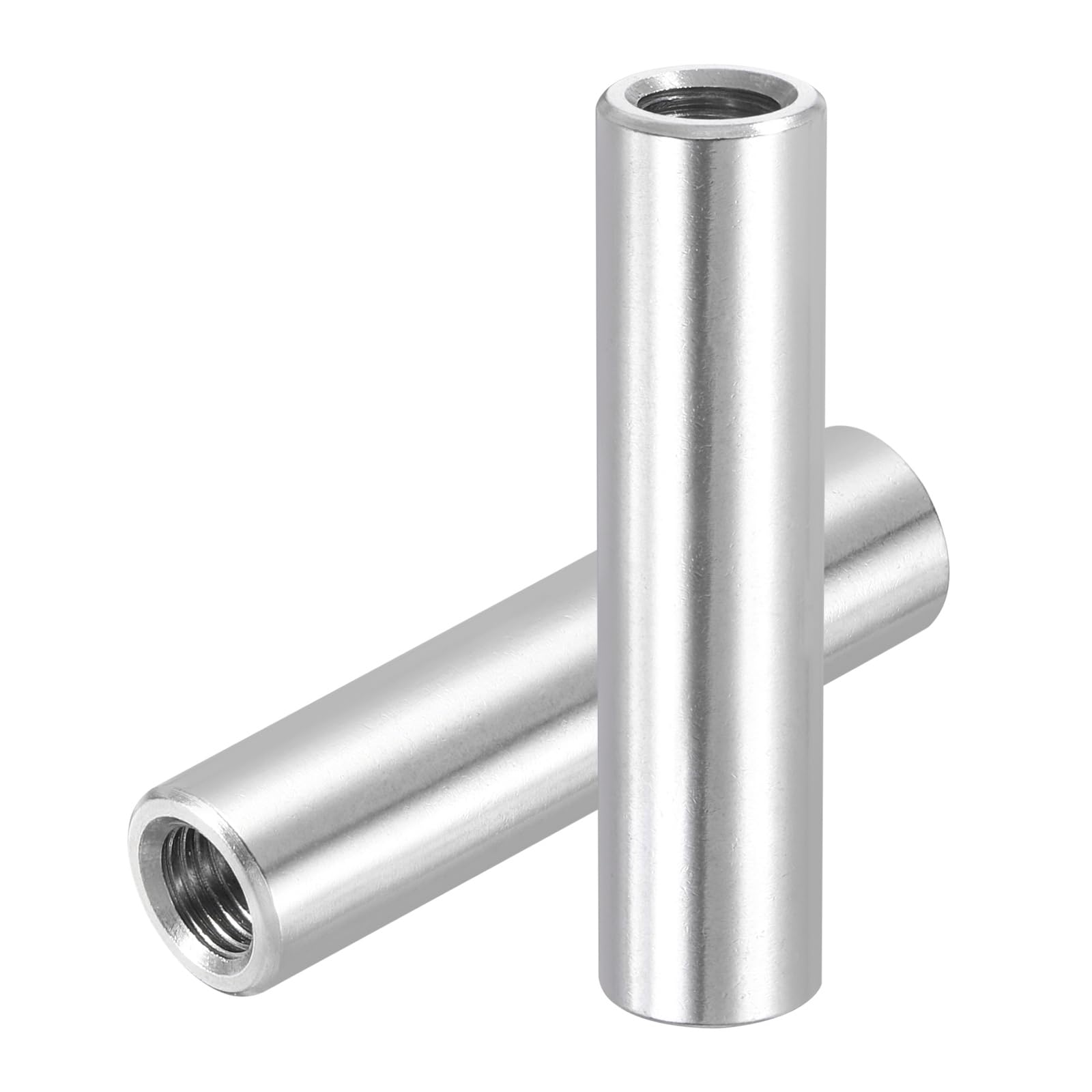 PATIKIL M8x1mm Pitch 304 Stainless Steel Round Coupling Nuts, 2 Pcs 50mm / 1.97" Length Metric Fine Thread Connector Sleeve Rod Bar Stud Fully Threaded Nut Fasteners, Silver Tone